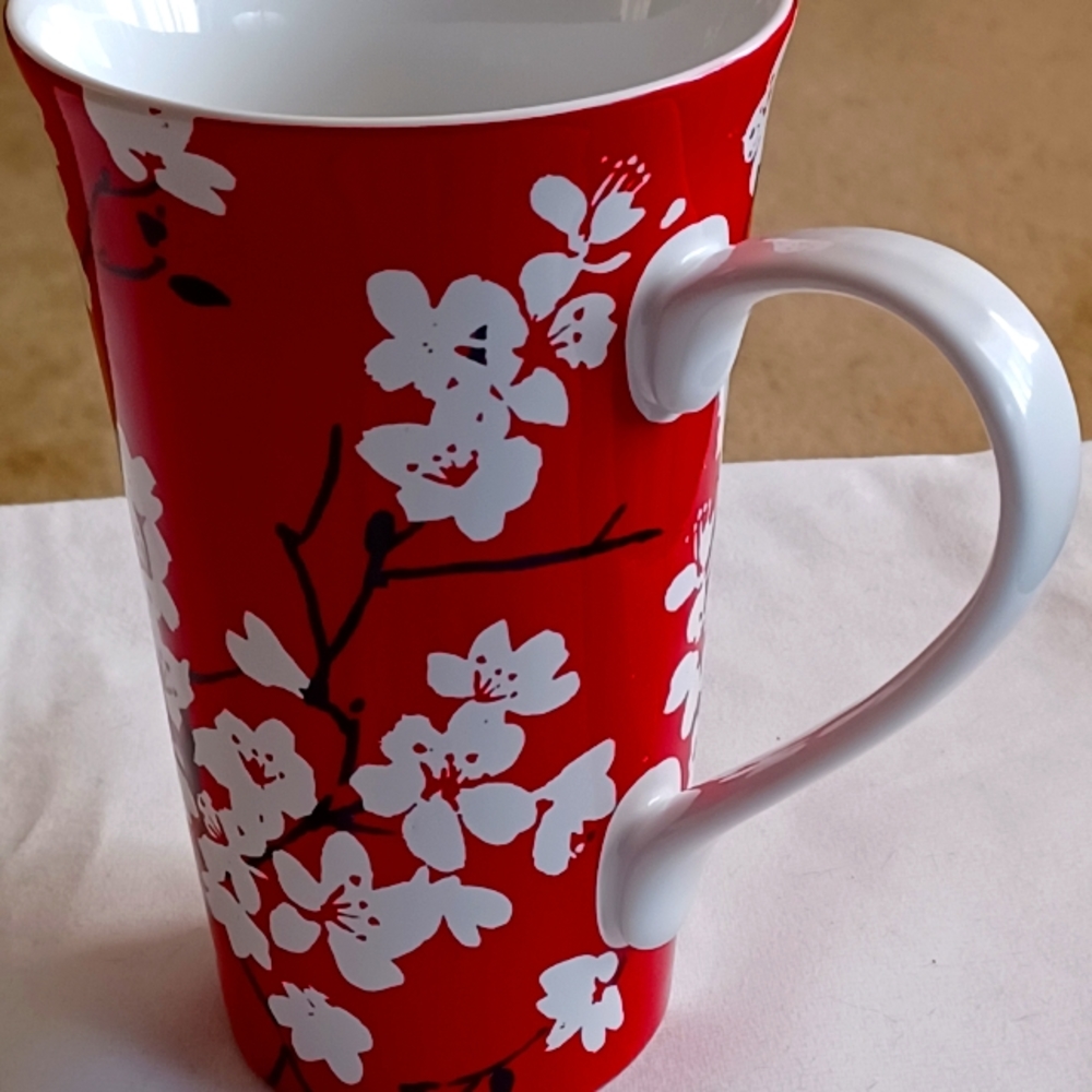 Porcelain Latte Mug - "Mia Blossom Red" by  222 Fifth PTS International - Picture 2 of 5